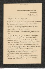 Nachlass Franz Steindachner, Brief von Hans Friedrich Gadow an Franz Steindachner (07.02.1910), Inv.Nr. 148.05, Seite 1